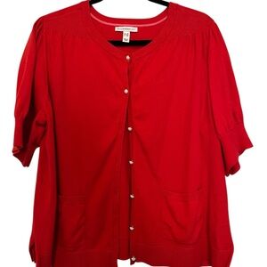 IsaacMizrahiLive Sz 2X Silk Blend Red Short Sleeve Women's Button Front Sweater
